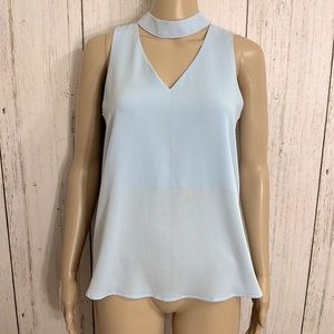 Morgan Claire Sleeveless Top V Neck Choker collar Baby Blue Size Small